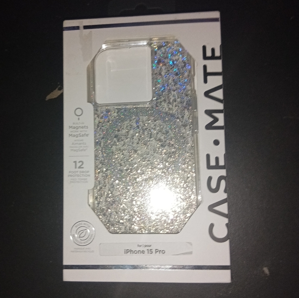 Case-Mate MagSafe Silver Glitter Protective Case for iPhone 15 Pro (NIB)